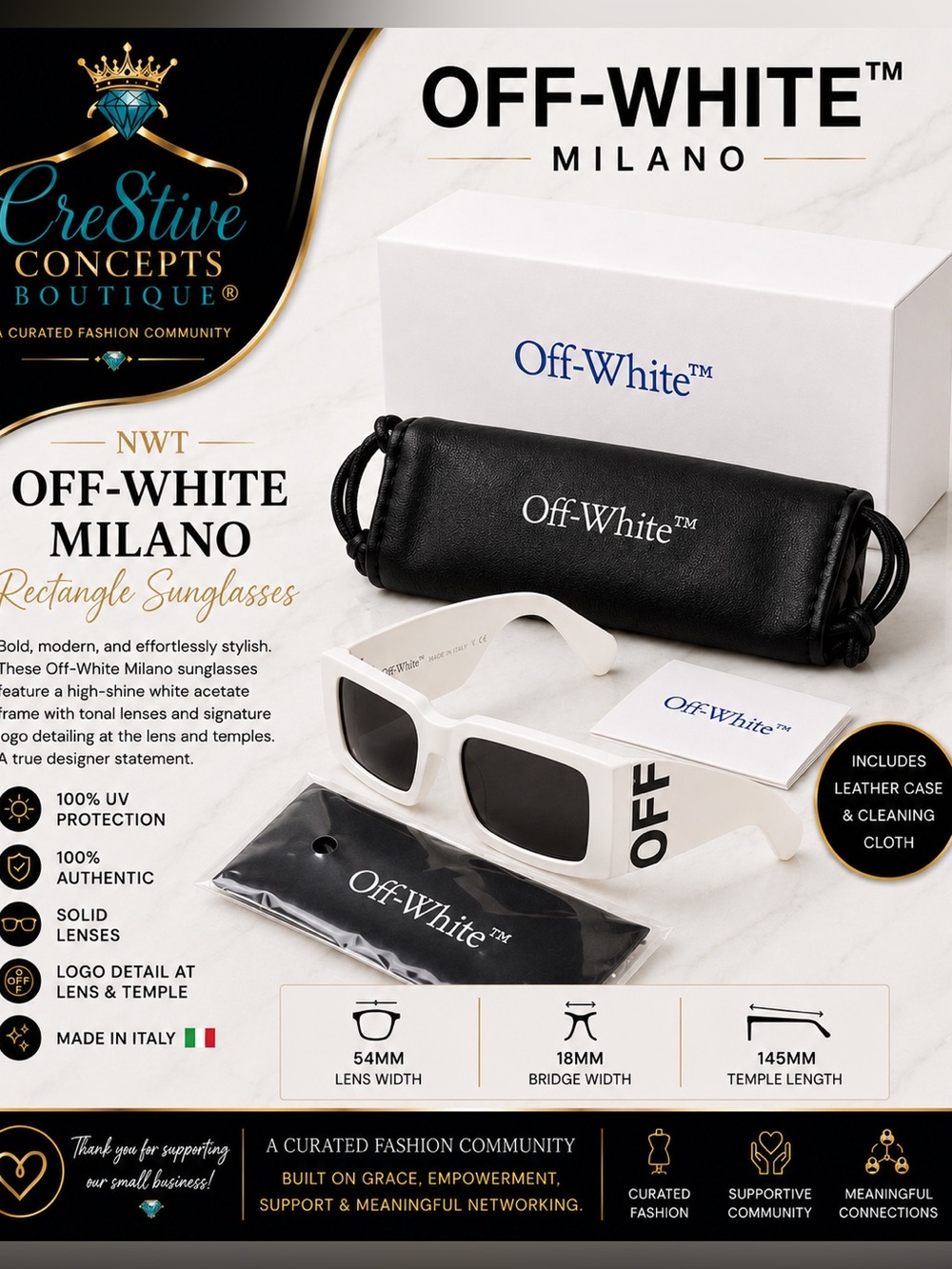 Off-White Milano White Rectangle Sunglasses
Leather Case -Unisex